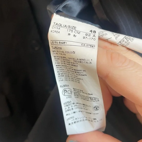 United Colors of Benetton Navy Blue Blazer Subtle Pinstripes Men’s Suit Jacket - Picture 8 of 10